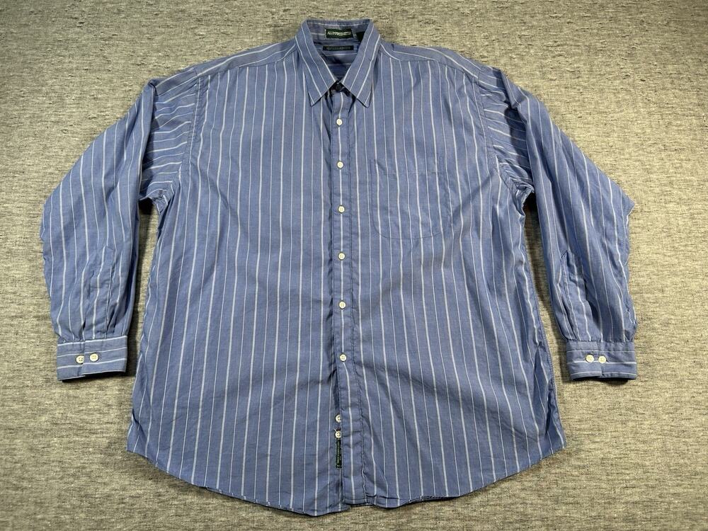 Gitman Bros Dress Shirt Mens 17 35 Blue White Stripes Classic Heritage USA Made